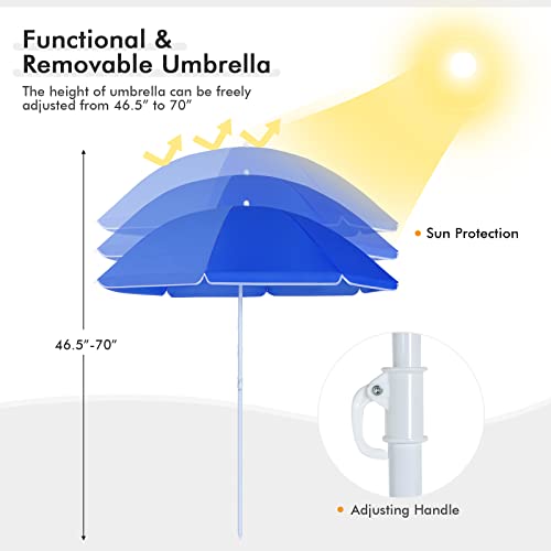 COSTWAY Double Portable Picnic Chairs, Folding Camping Chairs w/Detachable Umbrella, Cooler Bag, Cup Holders, Patio Beach ...