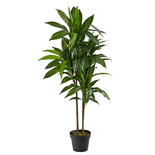 Nearly Natural 48in Artificial Dracaena with Real Touch Leaves and Multi Tonal Trunks, Large Indoor Silk Plant with Pot, M...
