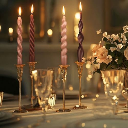 Nuanchu 4 Pcs Twisted Taper Candles Wax Unscented Smokeless Spiral Swirl Candlesticks for Wedding Holiday Dinner Party Hom...
