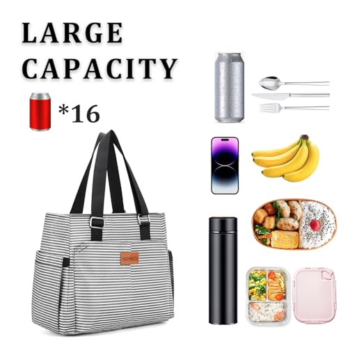 Large Women Lunch Bags/Insulated Adult Lunch Box/Leakproof Cooler Lunch Tote Bag with Storage Pocket. Reusable Lunch Purse...