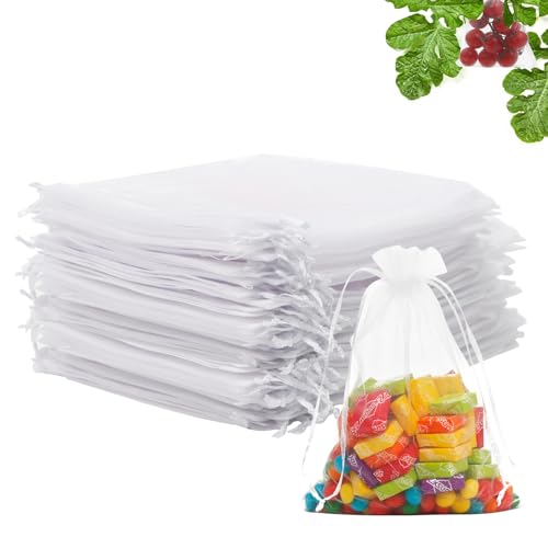iwokerfull 60Pcs White Organza Bags 5x7 inch, Small Jewelry Bag Bulk Sheer Mesh Drawstring Gift Bags, Sheer Wedding Party ...