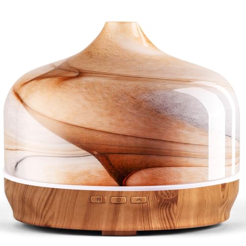 Porseme 500ml Glass Essential Oil Diffuser Aromatherapy Ultrasonic Cool Mist Humidifier 15-21 Running Hours Waterless Aut...