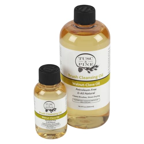 Tusc & Pine Brush Cleansing Oil - 100ml (3.4 Fl Oz) Walnut-Clove Oil Paint Brush Cleaner, Preserves Natural & Synthetic Br...