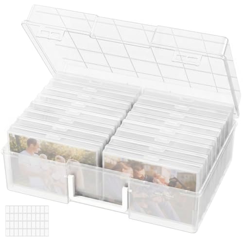 Lifewit 4x6 Photo Storage Box, 16 pcs Inner Photo Case with Lids, Clear Photo Organizers with 1 Sheet Label Sticker, Plast...