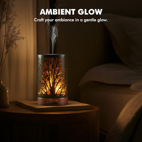Aromatherapy Essential Oil Diffuser for Home - 100ml Black Ultrasonic Diffuser with Dynamic Flame Light, Metal Cool Mist A...
