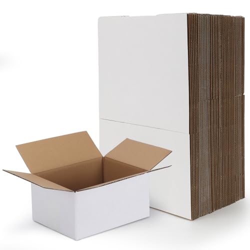 RLAVBL 8x6x4 Shipping Boxes Set of 40, White Corrugated Cardboard Box for Packing, Mailing, Business