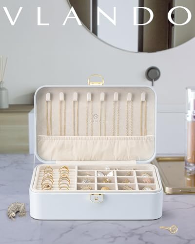 Vlando Jewelry Box Organizer for Women Girl,Lockable Jewelry Case Boxes with 2 Layers,Earrings Necklace,Rings Storage,Gift...