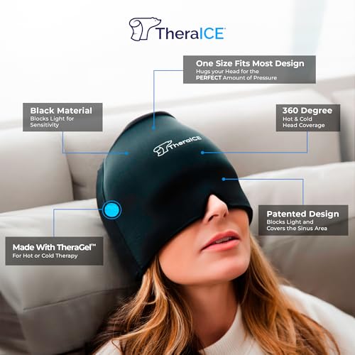 TheraICE Migraine Relief Cap | Soothing Headache Hat Ice Pack Mask | Face Cold Compress Cooling Gel Head Wrap Products for...
