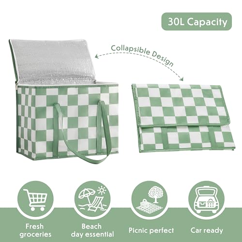 Ohocut Checkered Insulated Grocery Bags 2 Pack, Checkerboard Cooler Shopping Bags for Groceries, Insulated Bags for Food D...