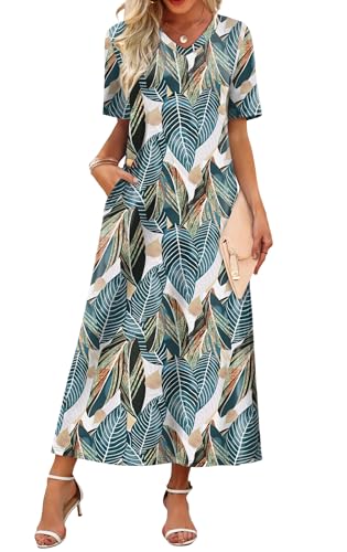 WIHOLL Women's Maxi Dresses V Neck Vacation Beach Sundresses Floral Travel Summer Dress