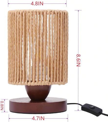 DKCONONY Small Rattan Table Lamp for Bedroom, Boho Bedside Lamp with Warm LED Bulb, Handwoven Wicker Nightstand Lamp for N...