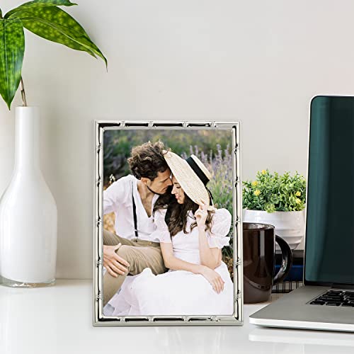 YiPinYin 4x6'' Bamboo Detail Designs Silver Metal Picture Frame 2pack, Elegant Silver Plated Baby Nurse Photo Frames 4x6''...