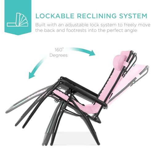 Best Choice Products Folding Zero Gravity Outdoor Recliner Patio Lounge Chair w/Adjustable Canopy Shade, Headrest, Side Ac...