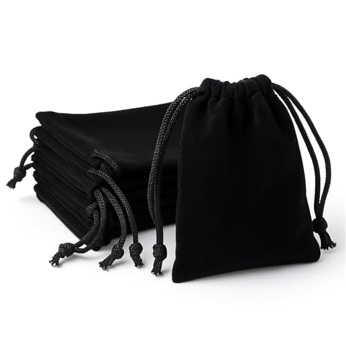 Fyntave 10 Pieces Velvet Drawstring Bags Wedding Gift Bags Black Velvet Jewelry Bag Small Jewelry Pouches Wedding Soft Par...