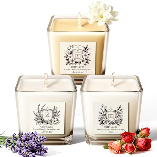 CHFILZLE Scented Candles Gift Set (3 Pack) - Natural Soy Scented Candles for Home, Lavender Rose & Jasmine - Long Lasting ...
