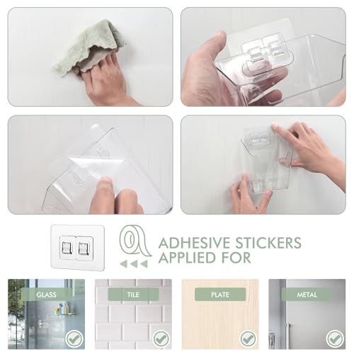 Clear Adhesive Wall Storage Bins, 4 Pack Cabinet Door Organizer Holders, Hanging Wall Mount Pockets, Plastic Cups for Show...