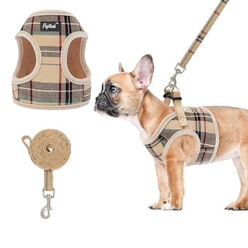 PUPTECK Soft Mesh Dog Harness and Leash Set Step-in Plaid Puppy Padded No Pull Vest Harness for XS Small Sized Dogs Cats O...
