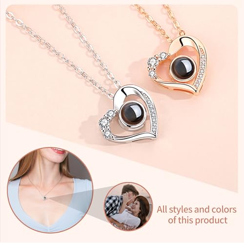 Easycosy Personalized Picture Necklace, Mothers Day Gifts for Mom Wife, Projection Necklace with Photo Inside - Custom Hea...