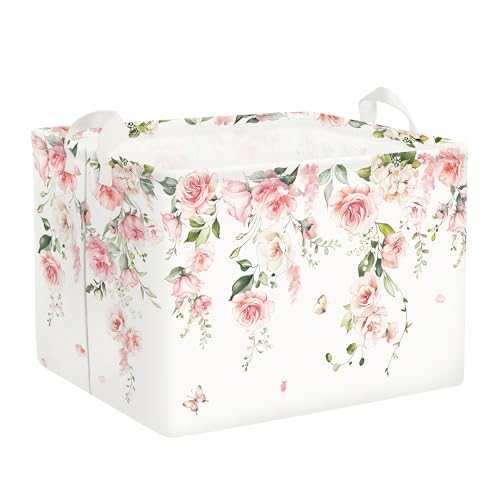 Clastyle Flower Girl Book Storage Basket Spring Summer Floral Women Clothes Organizer Bin Parents Gift Toy Box for Bedroom...
