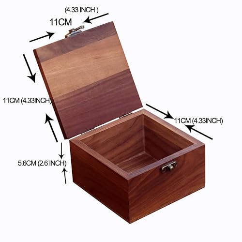LONMAIX Handcrafted Walnut Wood Keepsake Box – 4.3 x 4.3 x 2.5 inch – Jewelry, Watch & Gift Storage Box – Rustic Wooden Bo...