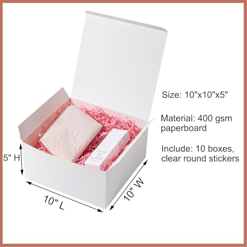 Mcfleet Gift Boxes with Lids 10x10x5 Inches 10 Pack Bridesmaid Proposal White Cardboard Gift Box for Presents, Christmas, ...