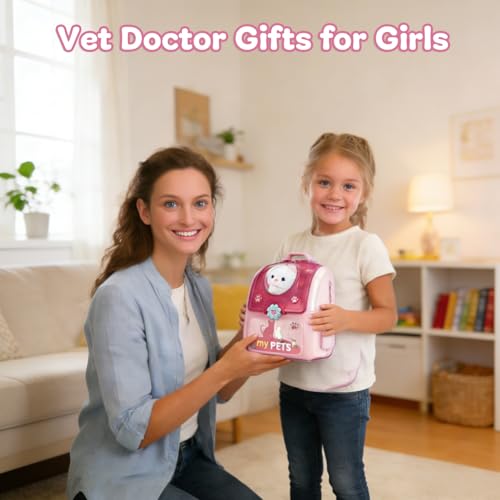 Pet Cat Carrier Backpack Toy, MAGIC4U 23PCS Pet Care Play Set,Vet Clinic and Doctor Kit for Kids, Veterinarian Pretend Pla...