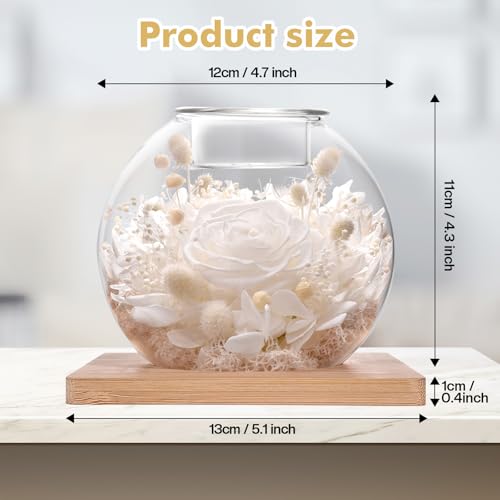 NERCHVO Preserved Rose in Glass Dome with Scented Candles, Romantic Gift for Women, Birthday for Girlfriend, Wife, Mom