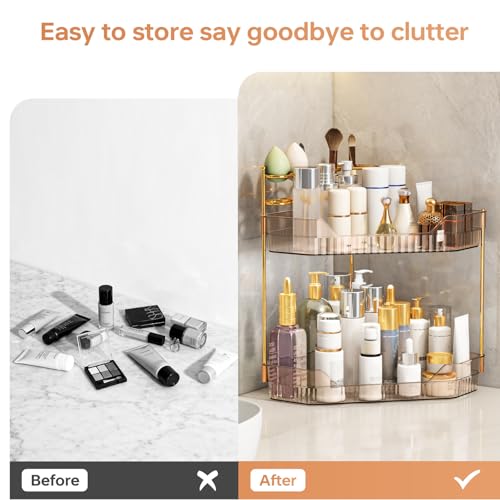 ZZWILLB Corner Bathroom Counter Organizer with Makeup Brush Holder & Toothbrush Holders, Makeup Organizer for Vanity Count...