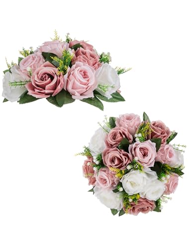 BLOSMON Dusty Rose Flowers Decoration: 2 Pcs Pink Artificial Flowers Balls for Wedding Dinning Table Centerpieces - Fake S...