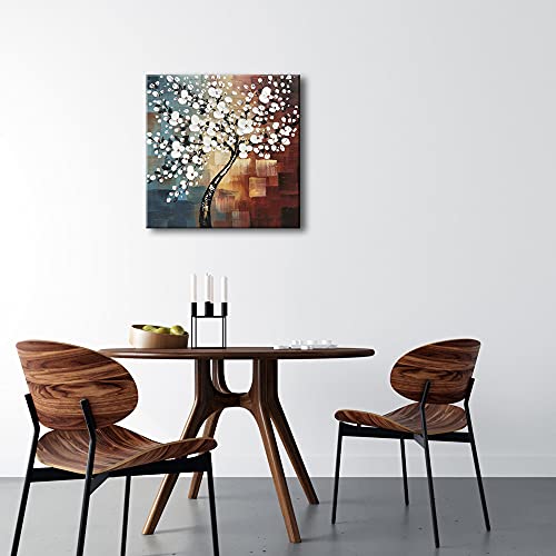 Wieco Art Morning Glory Modern Abstract White Flowers Oil Paintings on Canvas Wall Art 100% Hand Painted Floral Artwork fo...