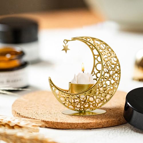 MrMrKura Moon Candle Holders Set of 2, Metal Tealight Candle Holder for Table Centerpiece Decorative Votive Candlesticks H...