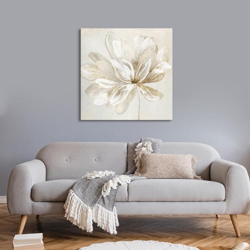 SEVEN WALL ARTS White Flower Wall Art Beige and Gold Blooming Flower Abstract Floral Artwork Print Poster for Living Room ...