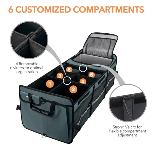 HEYTRIP Large Trunk Organizer With Built-in Leakproof Cooler Bag, 2 Tie-Down Straps, 4 Removable Dividers, Foldable Cover,...