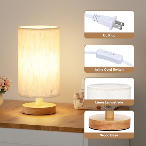 Fenmzee Small Table Lamp for Bedroom - Inline Control, Bedside Lamp with 3000K A15 LED Blub, Easy Assembly (Cream Shade - ...