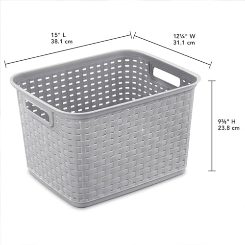 Sterilite 6-Pack Tall Weave Basket, Woven Plastic Storage Baskets for Organization, Cement Gray - Organizing Bin Container...