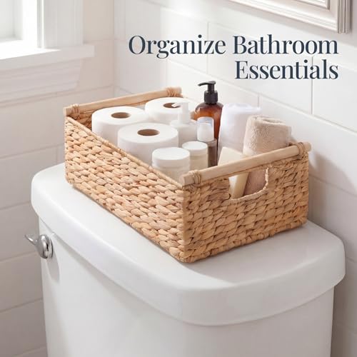 Best Choice Products Wicker Storage Basket, Shelf Organizer Basket w/Wooden Handles, Woven Rectangular Storage Bin, Natura...