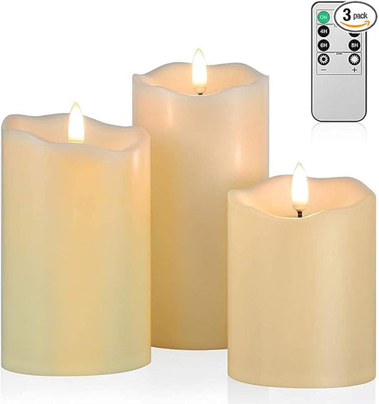 ANGELLOONG Flickering Flameless Candles, Realistic Battery Operated Candles with Remote and Timer, Set of 3 LED Candles fo...