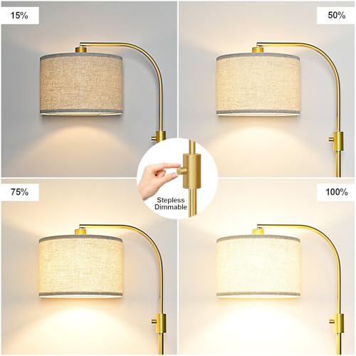 Nintiue Upgraded Modern Arc Dimmable Tall Standing Floor Lamp with Linen Shade, 1200 Lumens LED Bulb Included, for Living...