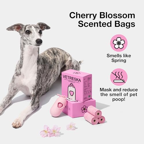 VETRESKA Dog Poop Bag Dispenser with Cherry Blossom Scented Poop Bags, Leak Proof and Extra Thick Pet Waste Bags, 1 Poop B...