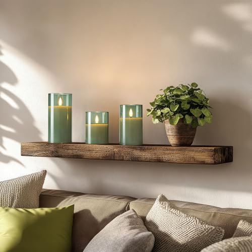 Amagic Green Glass Flameless Candles with Remote and Timer for St. Patrick's Day, Real Wax Battery Operated Candles, Flick...