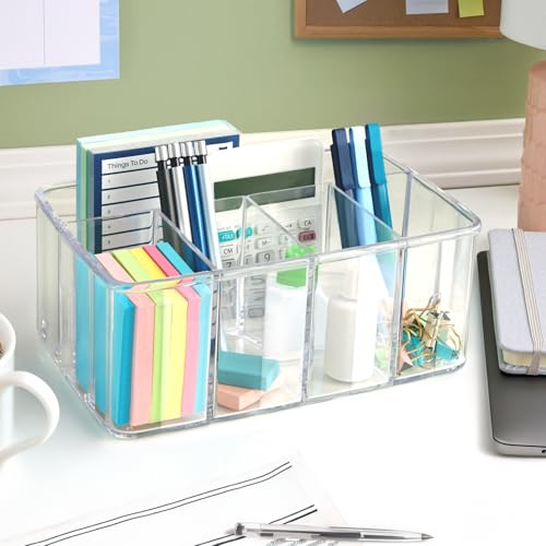 STORi 5-Compartment Clear Plastic Organizer | Rectangular Divided Makeup and Vanity Storage Bin and Office Desk Caddy | Sc...