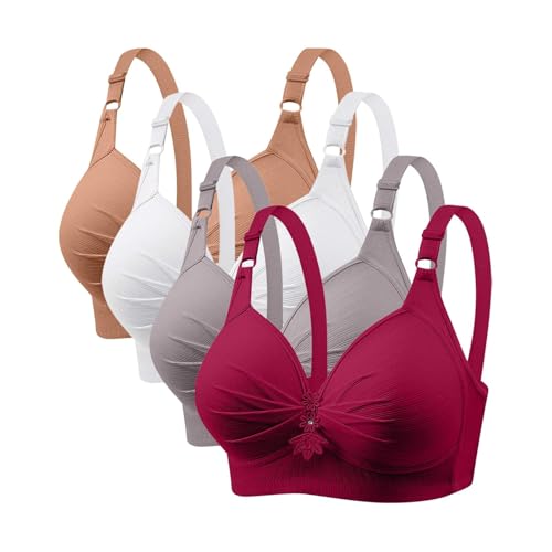 4 Pack Bras for Women Full Support No Underwire Seamless Wireless Breathable Everyday Bras Plus Size Push Up Bralette