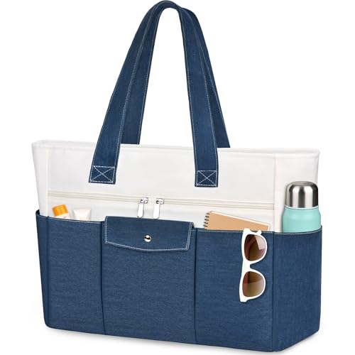 ZENTREON Beach Bags for Women Large Canvas Beach Tote with Zipper Wet Pocket, Waterproof Foldable Swim Pool Travel Tote Bags
