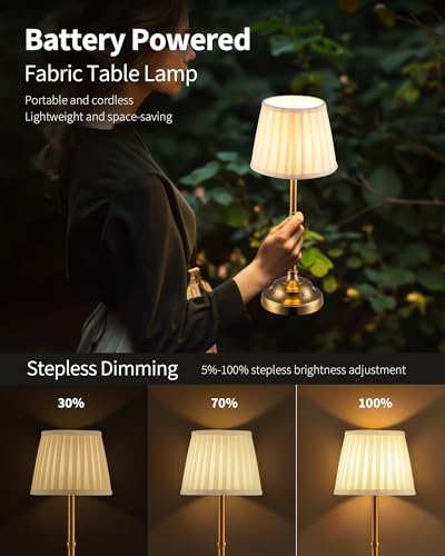 KDG Portables Cordless Table Lamp, Fabric Shade Desk Lamp, 4000mAh Rechargeable Battery Powered Lighting, Dimmable Light f...