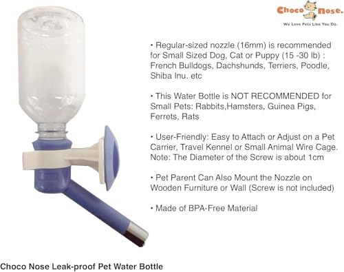 Choco Nose Patented No-Drip Dog Water Bottle/Feeder for Dogs/Cats and Other Small-Medium Sized Animals - for Cages, Crates...