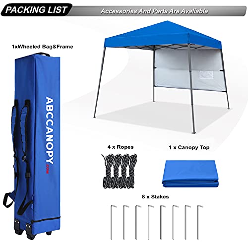 ABCCANOPY Outdoor Pop Up Canopy10x10 Beach Camping Canopy with 1 Sun Wall, Bonus Backpack Bag, Stakes and Ropes, Royal Blue