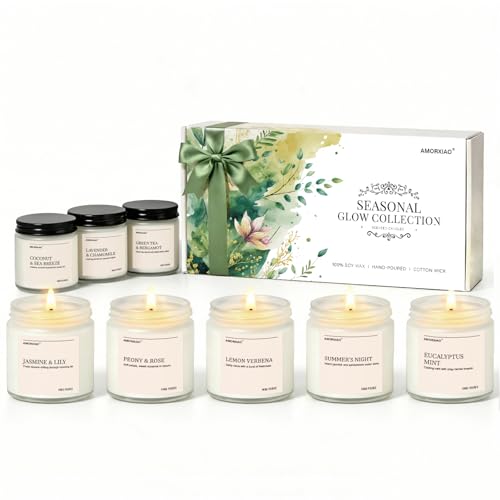 Scented Candles Gift Set, 8 Pack Soy Wax Candles for Home, Long Lasting Burn Floral Fresh Aromatherapy Scents for Women, B...