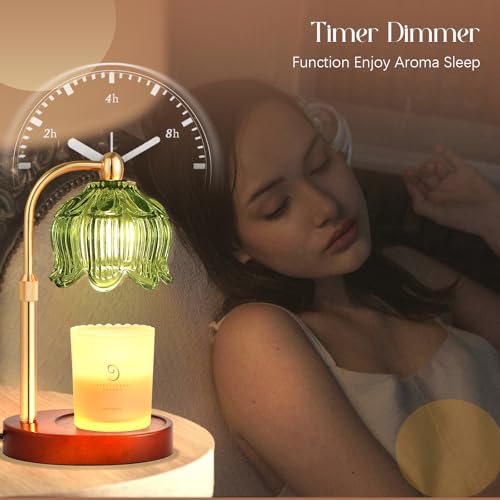 Cinsenten Adjustable Flower Candle Warmer Lamp with Timer, Lotus Tulip Glass Warmer Light for Jar Candles, Electric Wax Wa...