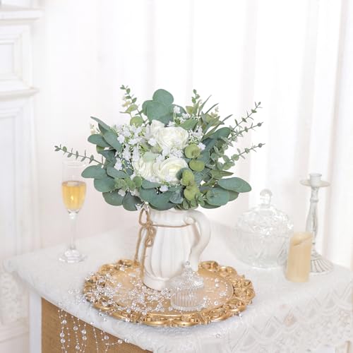 110 Pcs 7 Kinds Mixed Artificial Eucalyptus Stems and Faux Flowers,Fake Silver Dollar Eucalyptus Leaves Stems Bulk Real To...