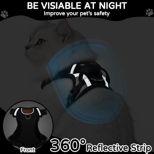 Cat Harness and Leash Set with Holder Compatible with AirTag, Upgraded Escape Proof Adjustable Vest Lead for Large Cat Sma...